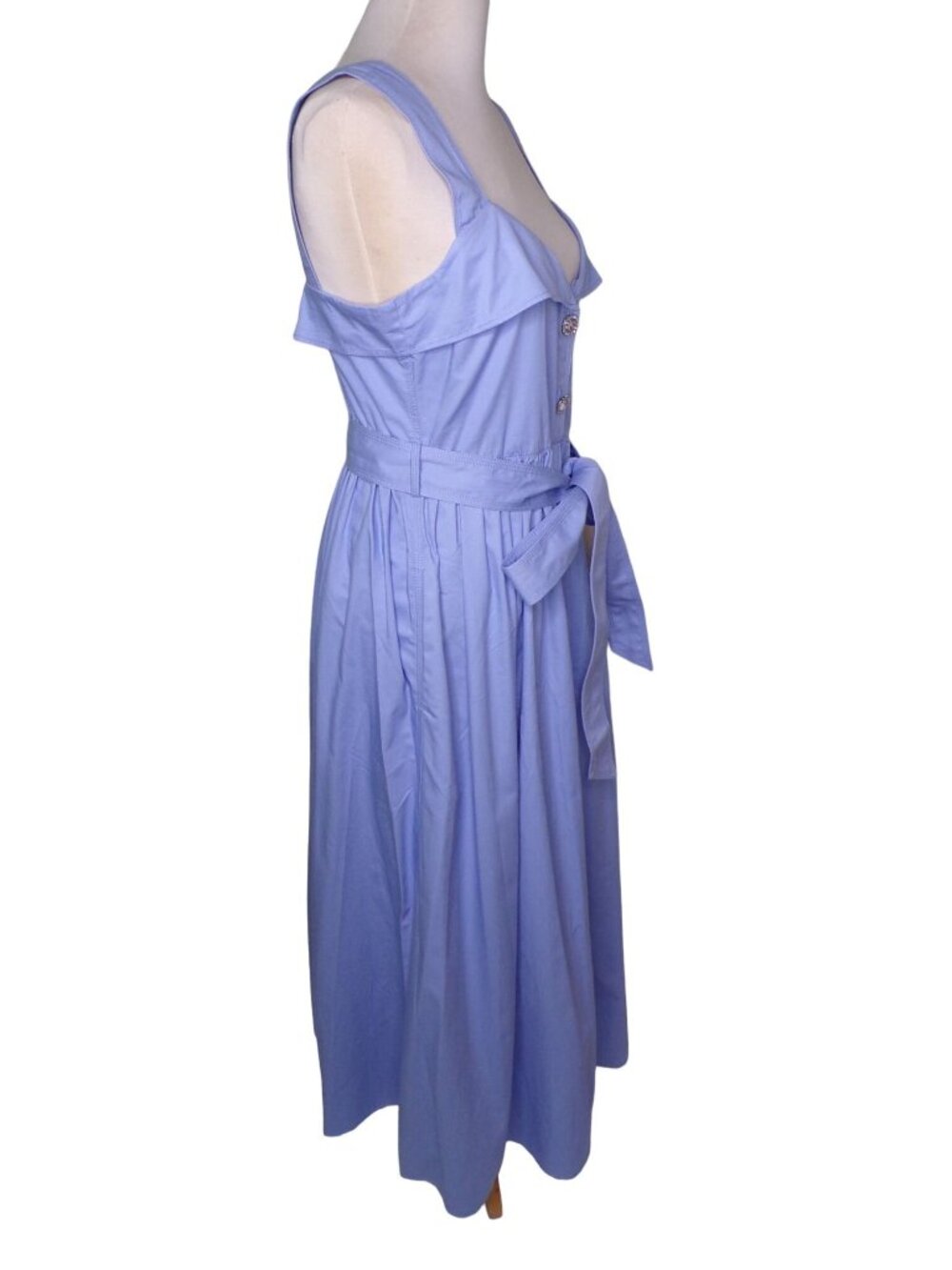 🆕 STINE GOYA Stina Belted Midi Dress Rhinestone Buttons Cotton Blue Medium - Picture 9 of 11
